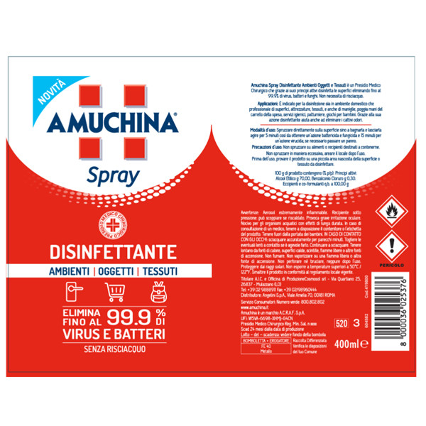 Spray amuchina - disinfettante per ambienti oggetti e tessuti - 400 ml - Amuchina Professional