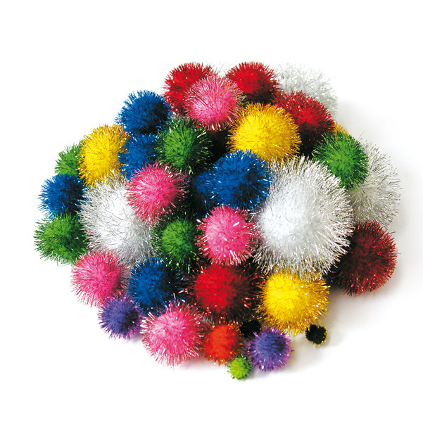 Pompon Lam&egrave; - 7-28 mm - colori assortiti - Deco - conf. 40 pezzi