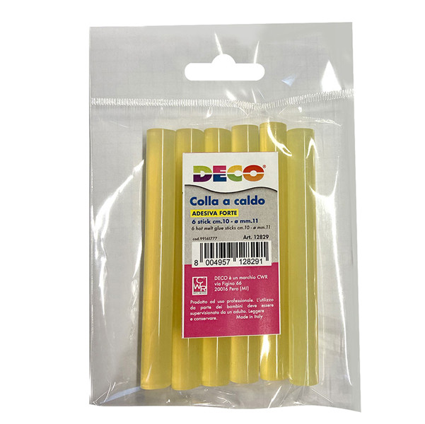 Colla stick - adesivo forte - &Oslash; 11mm x 10 cm - DECO - conf. 6 pezzi