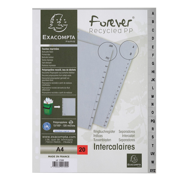 Intercalare alfabetico - PP riciclato - A4 - A-Z - grigio - Exacompta