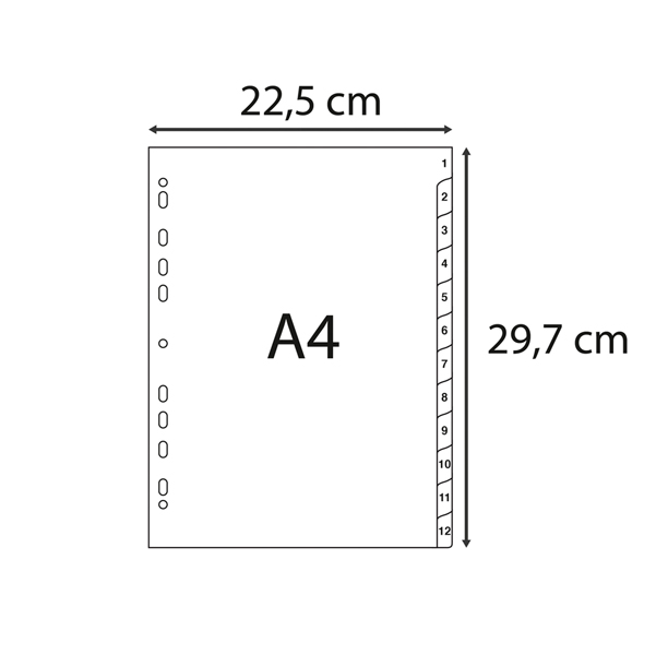 Intercalare numerico - PPL riciclato - A4 - 12 tasti - A-Z - grigio - Exacompta