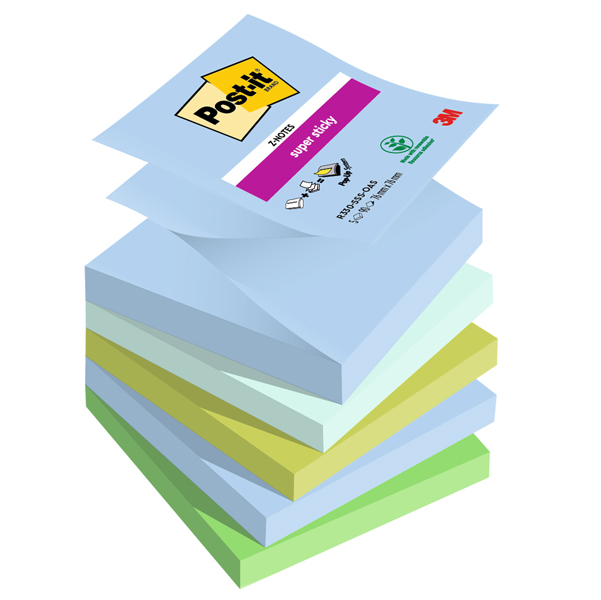 Blocco Post it  Super Sticky Z Notes - R330-5SS-OAS - 76 x 76 mm - colori Oasis - 90 fogli - Post it  - conf. 5 pezzi