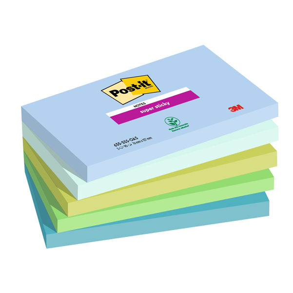 Blocco Post it Super Sticky - 655-5SS- OAS - 76 x 127 mm - colori Oasis - 90 fogli - Post it - conf. 5 pezzi