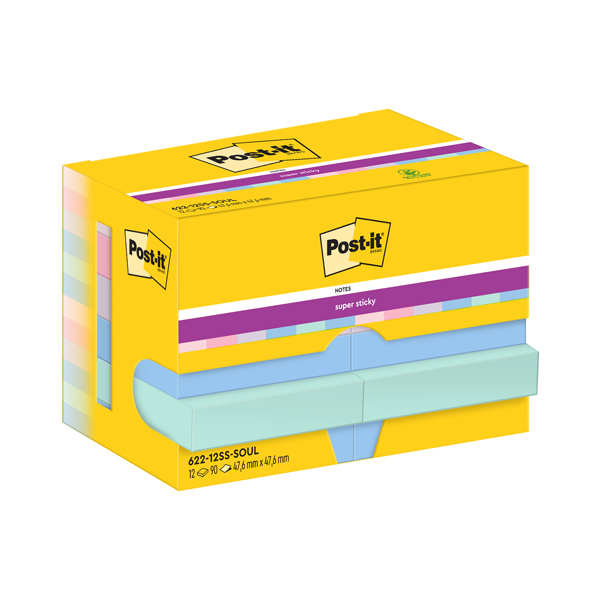 Blocco Post it Super Sticky - 622-12SS-SOUL - 47,6 x 47,6 mm - colori Soulful - 90 fogli - Post it - conf. 12 pezzi