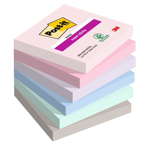 Blocco Post it Super Sticky - 654-6SS-SOUL - 76 x 76 mm - colori Soulful - 90 fogli - Post it - conf. 6 pezzi