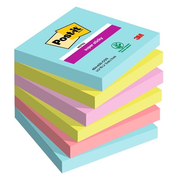 Blocco Post it Super Sticky - 654-6SS-COS - 76 x 76 mm - colori Cosmic - 90 fogli - Post it - conf. 6 pezzi