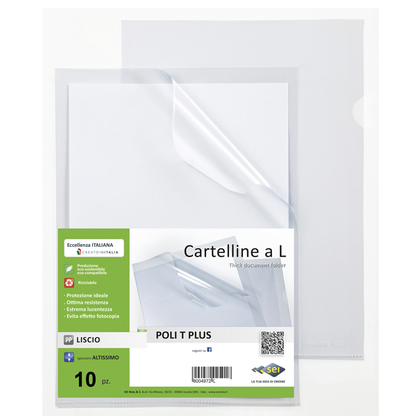 Cartelline a L Poli T Plus - alto spessore - PP - 30 x 42 cm - trasparente - Sei rota - conf.10 pezzi