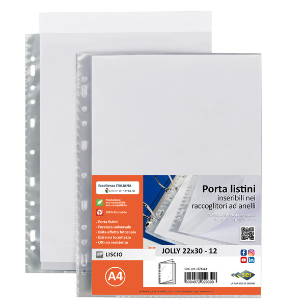 Portalistini Jolly - 12 buste forate - 22 x 30 cm - PP trasparnte - liscio - Sei rota