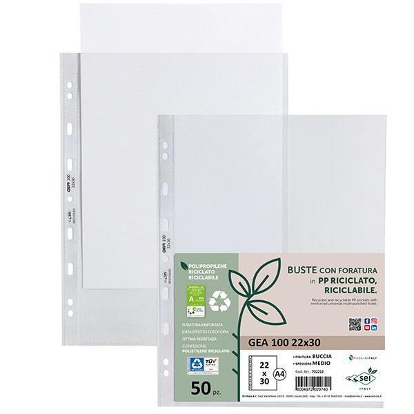 Buste forate Gea 100 - PP riciclato - buccia medium - 22 x 30 cm - Sei rota - conf. 50 pezzi