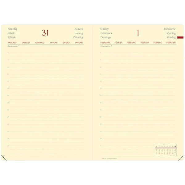 Agenda giornaliera - Daily 21 Prestige 2026 - 13 x 21 cm - copertina Silk - bordeaux - Quo Vadis