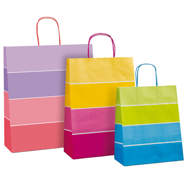 Shopper bicolor - con manici - carta ritorta - 36 x 12 x 41 cm - colori assortiti - Rex Sadoch