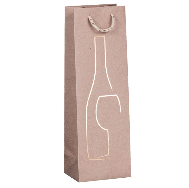 Shopper portabottiglie - con manici in corda - 12 x 37 x 9 cm - avana - Rex Sadoch
