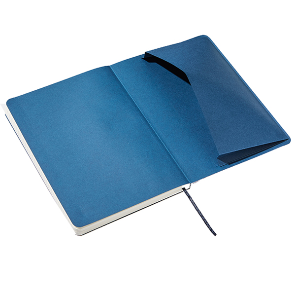 Taccuino EcoQua Plus - con elastico - rilegatura cucita - A5 - 5 mm - 80 fogli - righe - blu scuro - Fabriano