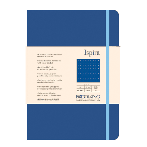 Taccuino Ispira - con elastico - copertina flessibile - A5 - 96 fogli - puntinato - blu royal - Fabriano