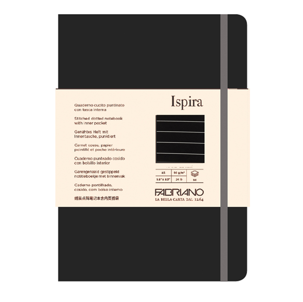 Taccuino Ispira - con elastico - copertina flessibile - A5 - 96 fogli - righe - nero - Fabriano