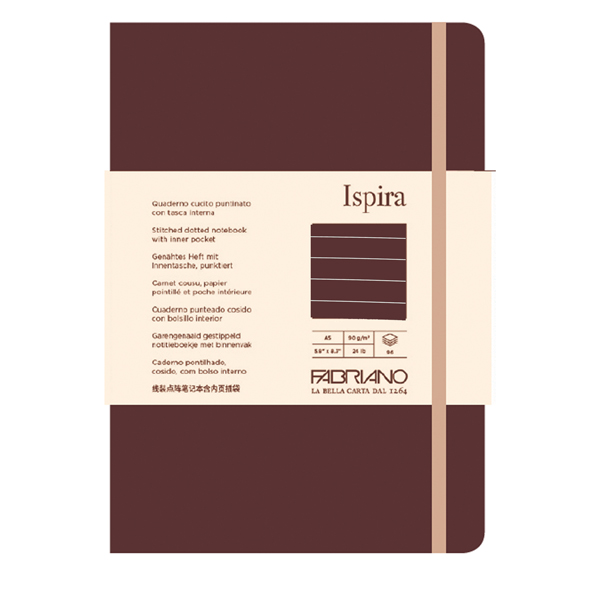 Taccuino Ispira - con elastico - copertina flessibile - A5 - 96 fogli - righe - marrone - Fabriano