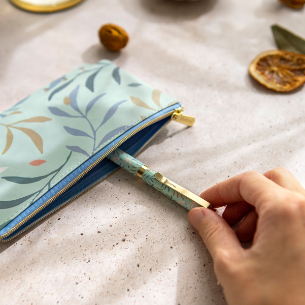 Pochette Botanical - per organiser - c/zip - f.to A5 / Personal - menta - Filofax