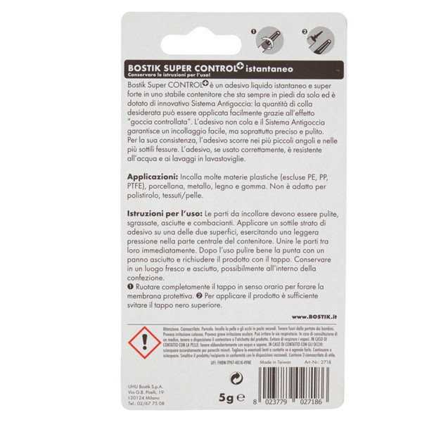 Colla istantanea Super Control - universale - con sistema antigoccia - 5 gr - Bostik