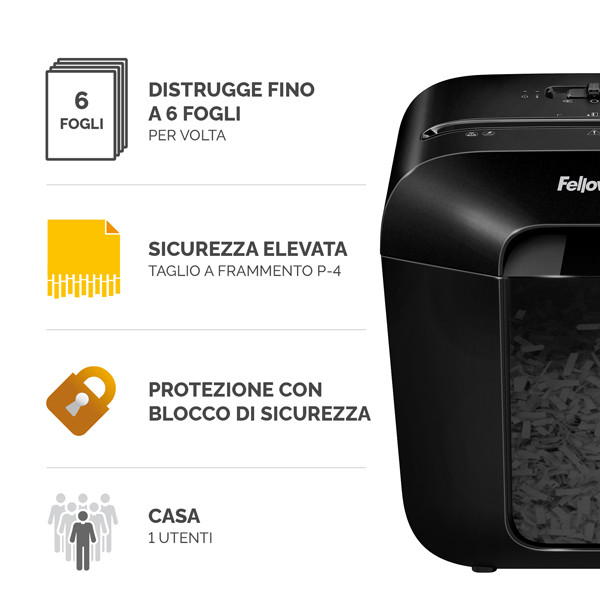 Distruggidocumenti LX-25 - a frammenti - nero - Fellowes