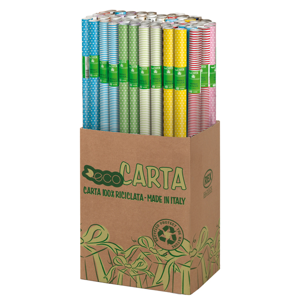 Rotolo carta regalo - 2 mt x 70 cm - fantasie righe e pois - Rex Sadoch - espositore 50 pezzi