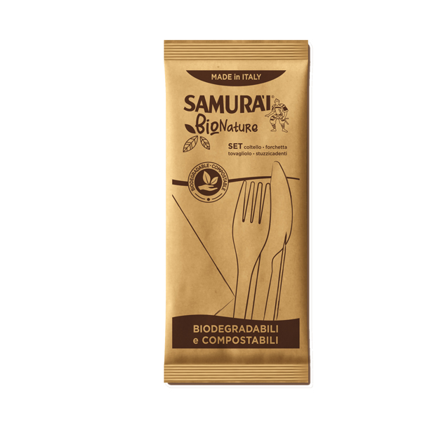 Bis coltello forchetta - PLA - stuzzicadenti e tovagliolo inclusi - Samurai Party