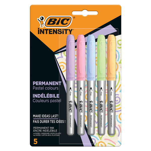 Marcatore Intensity Pastel - indelebile - punta tonda - colori assortiti - Bic - conf. 5 pezzi