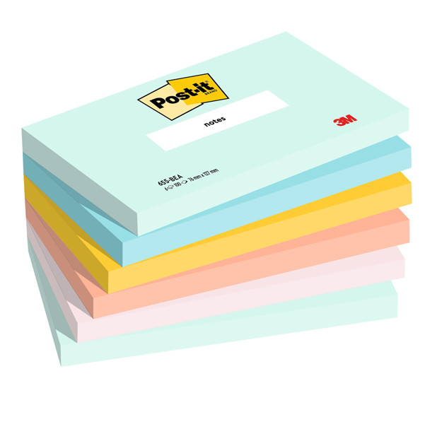 Blocco Post-it - 655-BEA - 76 x 127 mm - colori Beachside - 100 fogli - Post-it - conf. 6 pezzi