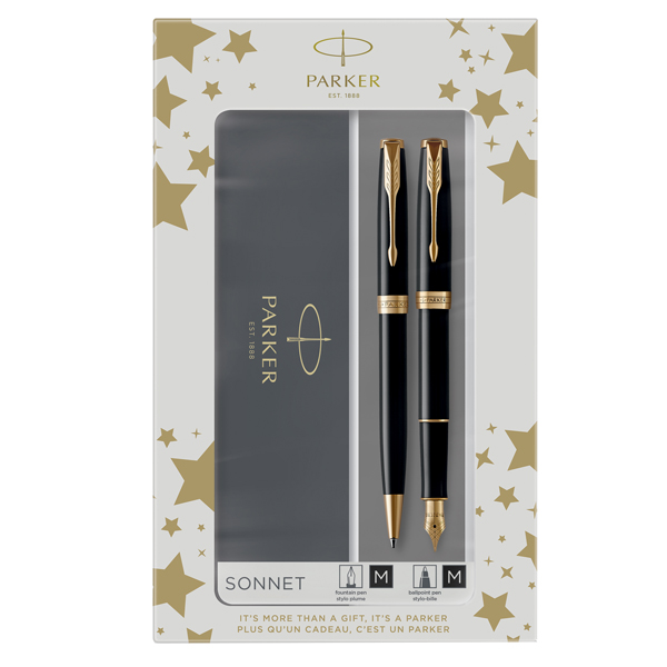 Gift Set DUO - Sonnet Black GT + stilografica + sfera - punta media - Parker