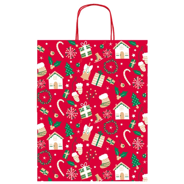 Shopper in carta kraft - con manici - 26 x 34,5 x 12 cm - fantasia natale - Rex Sadoch