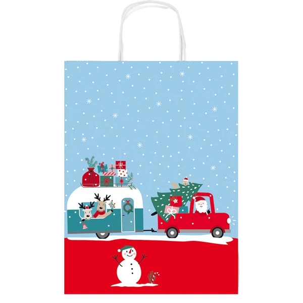 Shopper in carta kraft - con manici - 26 x 34,5 x 12 cm - fantasia natale - Rex Sadoch