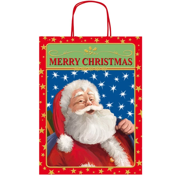 Shopper in carta kraft - con manici - 26 x 34,5 x 12 cm - fantasia natale - Rex Sadoch