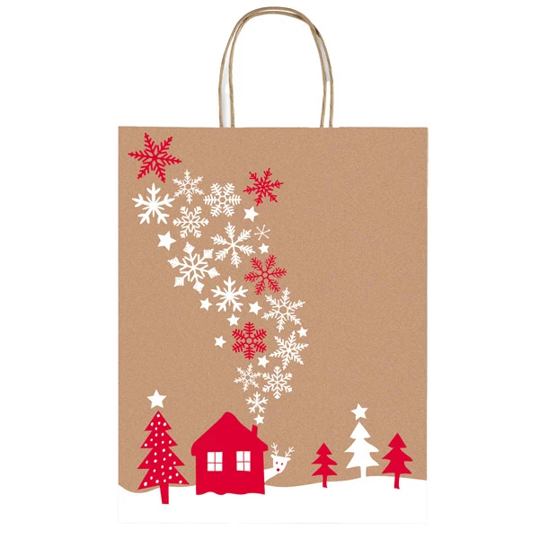 Shopper in carta kraft - con manici - 26 x 34,5 x 12 cm - fantasia natale - Rex Sadoch