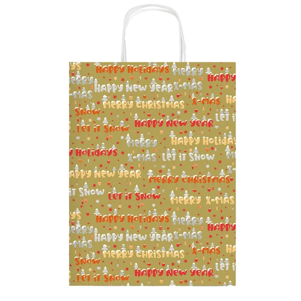 Shopper in carta kraft - con manici - 26 x 34,5 x 12 cm - fantasia natale - Rex Sadoch