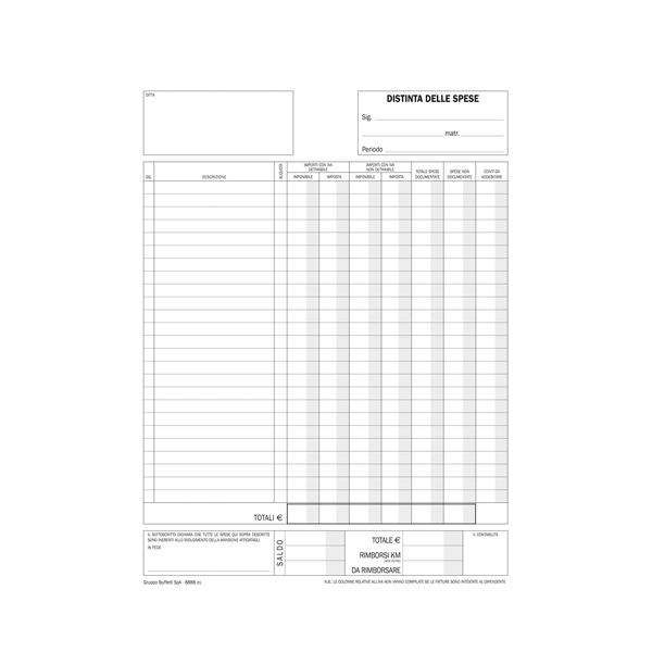 Blocco buste nota spese - staccabili - 23 x 16 cm - Data Ufficio - conf. 25 buste