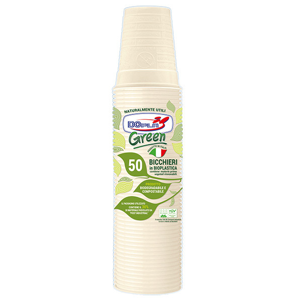 Bicchieri biodegradabili - Mater-Bi - 200 ml - avorio - Dopla - conf. 50 pezzi