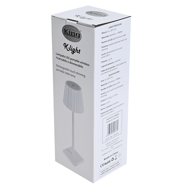 Lampada da tavolo a led - 10 x 10 x 38 cm - alluminio/pmma - bianco - King Collection