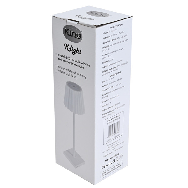 Lampada da tavolo - a led - 10 x 10 x 38 cm - alluminio/pmma - bianco - King Collection