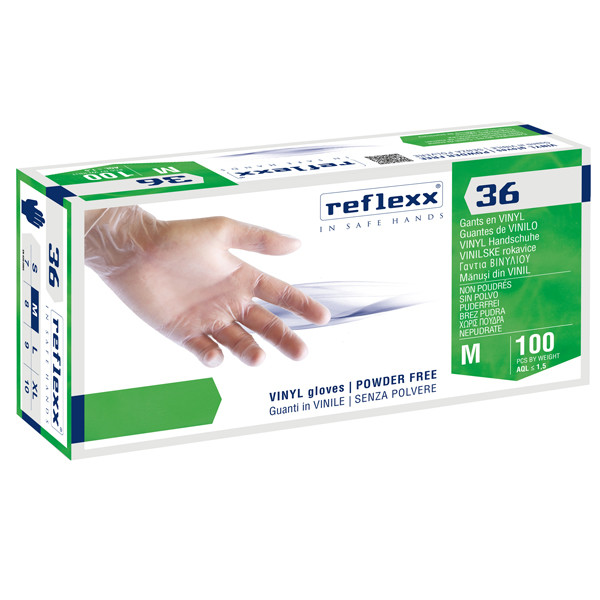 Guanti in vinile R36 - s/polvere - tg M - bianco - Reflexx - conf. 100 pezzi