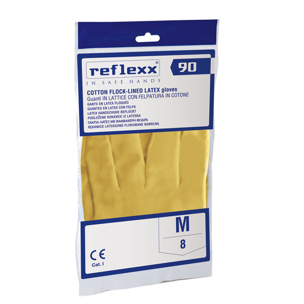 Coppia di guanti in lattice felpato R90 - tg S - giallo - Reflexx