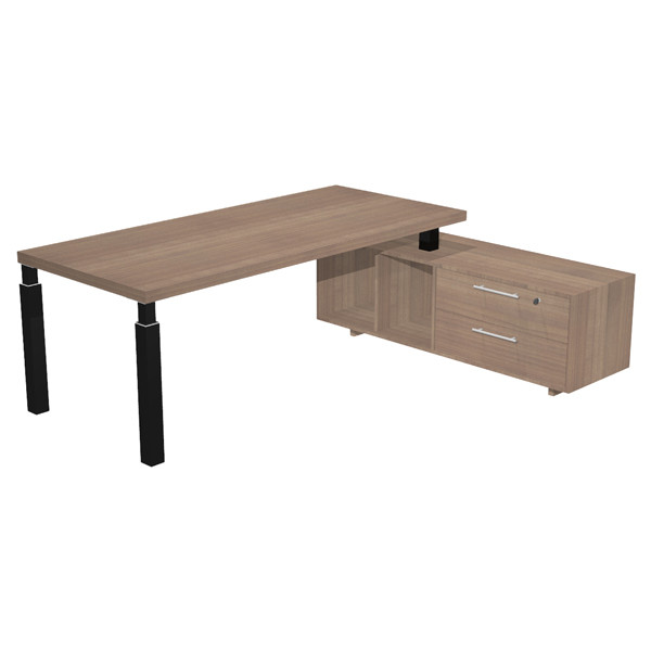 Scrivania direzionale Prestige Quadro - con mobile di servizio - 180 x 90 cm - ciliegio arabis/nero