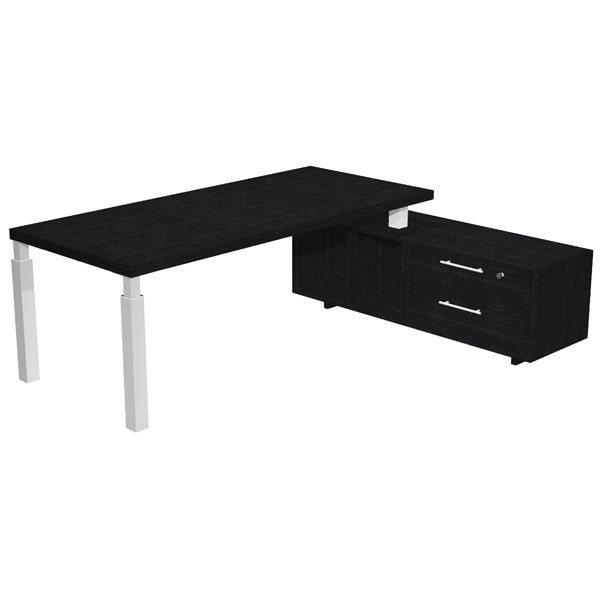 Scrivania direzionale Prestige Quadro - con mobile di servizio - 210 x 90 cm - nero venato/bianco