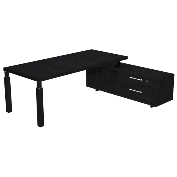 Scrivania direzionale Prestige Quadro - con mobile di servizio - 210 x 90 cm - nero venato/nero