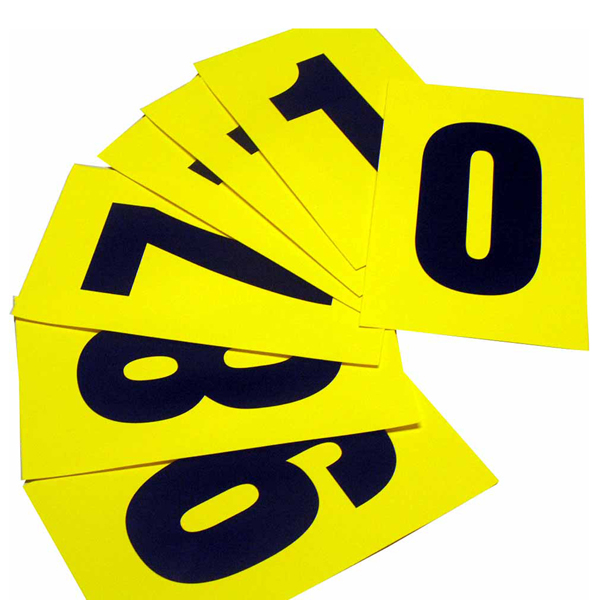 Numeri adesivi da 0 a 9 - 230 x 140 mm - 1 et/fg - 10 fogli - nero/giallo - Beaverswood - conf. 10 etichette