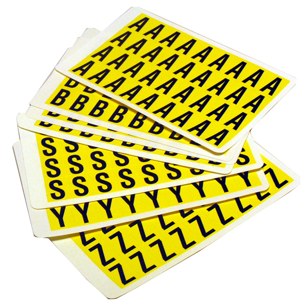 Lettere adesive da A a Z - 19 x 14 mm - 36 et/fg - 26 fogli - nero/giallo - Beaverswood - conf. 936 etichette