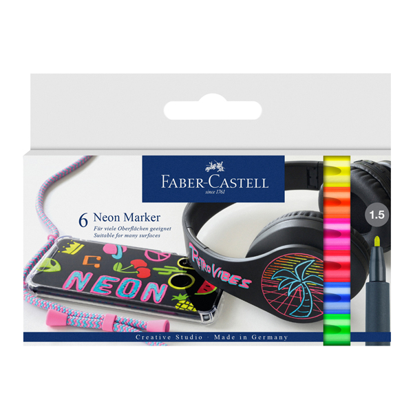 Marcatori - punta 1,5 mm - colori assortiti neon - Faber-Castell - conf. 6 pezzi