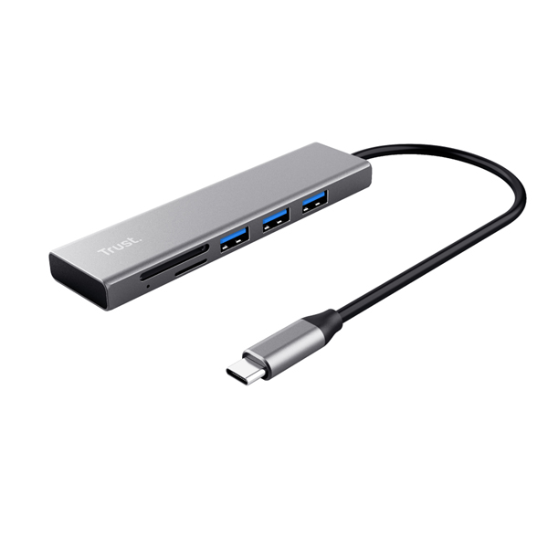 Hub USB-C veloce e lettore di schede - 3 porte - argento - Trust