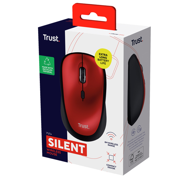 Mouse wireless Yvi+ - silenzioso - rosso - Trust