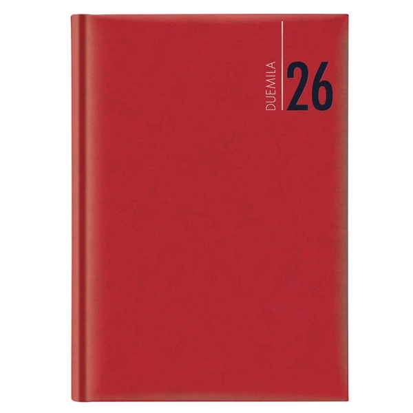 Agenda giornaliera 2026 - copertina in carta imbottita - 14,5 x 20,5 cm - rosso