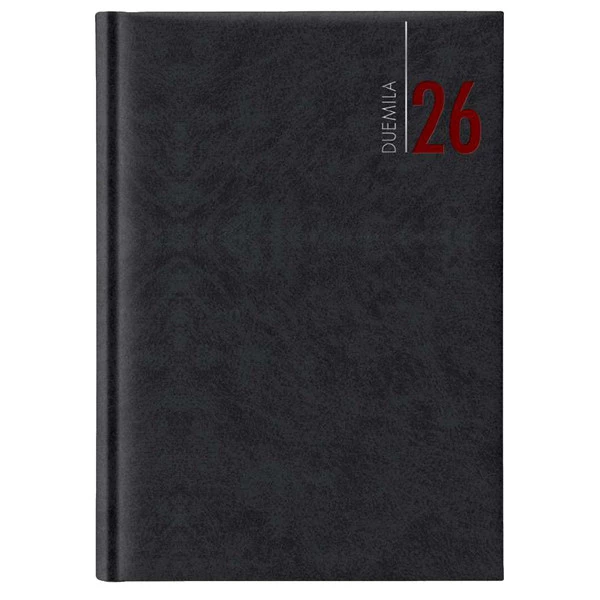 Agenda giornaliera 2026 - copertina in carta imbottita - 14,5 x 20,5 cm - nero