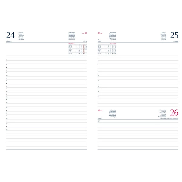 Agenda giornaliera 2026 - copertina in carta imbottita - 14,5 x 20,5 cm - blu